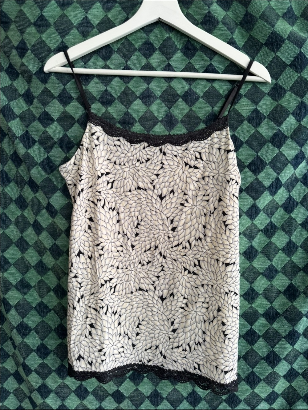 Lace-Trim Floral Print Jockey Cami Tank Top - Black & Cream